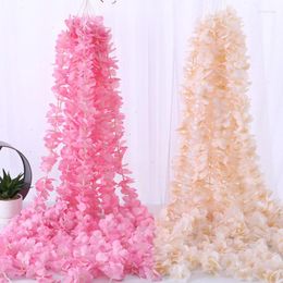 Decorative Flowers 5pcs Artificial Silk Wisteria Vine Hanging Garland Home Bedroom Decor Outdoor Wedding Arch Garden Wall Faux Floral