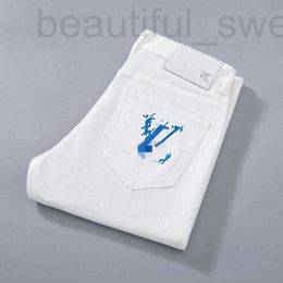 Мужские джинсы дизайнер топ роскошный европейский издание белое с лиокелкой и контрастным цветом маленькие прямые ноги тонкие брюки лето edql