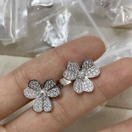 Easy wear Van earrings when Lovers dating silver full diamond clover plated 18K gold flower exquisite high