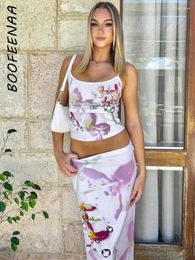 Work Dresses BOOFEENAA Floral Print 2 Piece Long Skirt Set Elegant Sexy Vacation Outfits For Women Clothes Resort Co Ord Summer C16-BI31