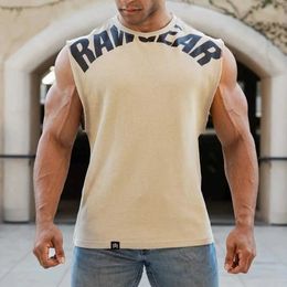 Men's Tank Tops Mens sleeveless vest loose fitting heavy T-shirt mens sports and leisure crop top Y240522