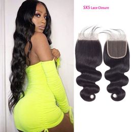 Peruvian Unprocessed Human Hair 5X5 Lace Closure Middle Three Free Part Body Wave 5*5 Closure With Baby Hair Wholesale Rakwh