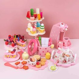 Doll House Accessories Wooden Pretend Play Kitchen Food Strawberry Simulation Kit Cooking Toys Kids Ice Stand Afternoon Tea Set Educational Gift Q240522