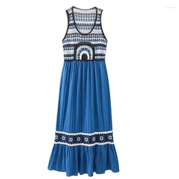 Casual Dresses YNEKYE 2024 Women Crochet Knitted Patchwork Dress Sexy O Neck Sleeveless Female Summer Midi