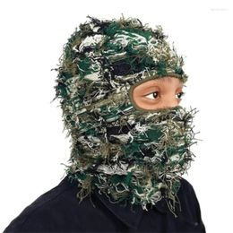 Berets Knit Distressed Balaclava Knitted Full Face Ski Mask Fuzzy Camouflage