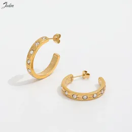 Stud Earrings JOOLIM Jewellery 18K PVD Plated Gold Finish Designer Star Zirconia Pave Flat Wide C-shaped Hoop Stainless Steel Earring For