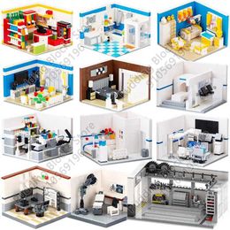 Blocks MOOXI City Street View Set Room Brick Hospital Bathroom Compatible Action Diagram Model Building Block Toy Childrens Gifts H240523