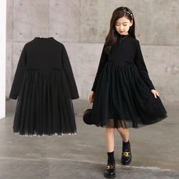 Teenage 2024 Autumn Girls Long Sleeve Dresses Fashion Elegant Black Gauze Kids Princess Dress for Girl Party Clothes L2405