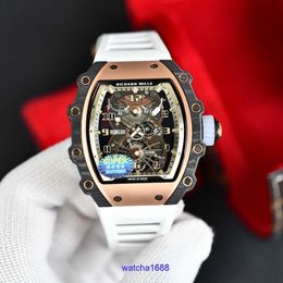 Designer RM Wrist Watch Active Tourbillon RM21-01 Carbon Fibre High-end Mens Business Sports Tough Man RM2101 Automatic Mechanical Tourbillon Chronograph Watch