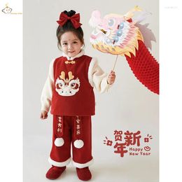 Clothing Sets Children Chinese Year Dress Baby Girl Hanfu Cloth Princess Tang Plush Warm Winter