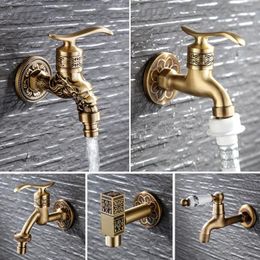 Bathroom Sink Faucets Carved Wall Mount Decorative Outdoor Garden Faucet Bibcock Brass Retro Tap Washing Machine Mop Antique WC