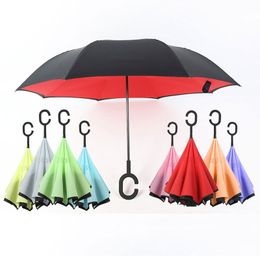 Oversize Inverted Reverse Upside Down Umbrella Windproof Waterproof Stick Golf Umbrellas Double Layer C Shaped Hook Handle Car Travel Customise Logo HW0268
