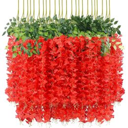 12pcs Red Artificial Wisteria Flowers Hanging Garland High Quality Wedding Supplies Flower 240523