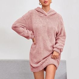 Casual Dresses Basic Sweatshirt Dress Cozy Plush Hooded Women's Winter Soft Warm Stylish Above Knee Length Pullover For Fall