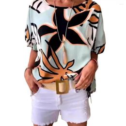 Women's Blouses Lightweight Women Tops Floral Print Ruffle Sleeve Summer Tee Shirt Casual O-neck Loose Fit Top For Streetwear Style