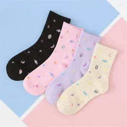 Women Socks Stars Moon Creative Fun Fashion Trend Japanese Harejuku Cotton For Ladies Novelty Middle Cute Sock