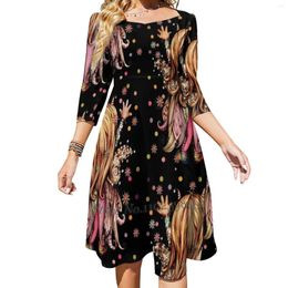 Casual Dresses Bramble Rainbowtree Flare Dress Square Neck Elegant Female Fashion Printed Birthdays Dots Spots
