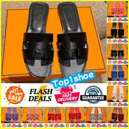 Designer Slides Slippers Paris Embroidered Dazzle Designer Womens Sandals Beach Classic Flat Sandal Summer Lady Leather Flip Flops Men Women 34-42