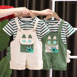 Clothing Sets Fashion Summer Children Baby Boy Girl Clothes Cartoon Strips T-shirt Bib Shorts 2Pcs/Set Infant Kids Toddler Tracksuits