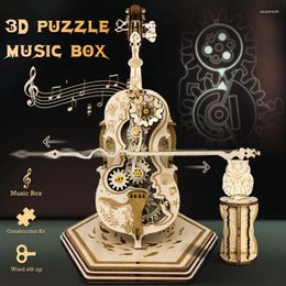 Decorative Figurines 3D Wooden Puzzle Mechanical Music Box With Moveable Stem DIY Magic Cello Model Building Kit For Adult Child Birthday