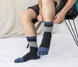 Men Stripe Five Toe Socks Autumn Winter MidCalf Tube Breathable Socks Soft Warm Comfortable Thicken Absorbs Sweat 202111159071