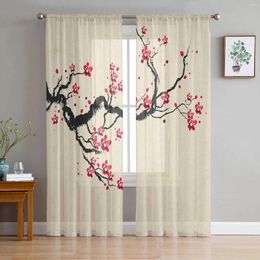 Curtain Cherry Blossom Branch Flower Chinese Style Sheer Curtains For Living Room Decor Window Kitchen Tulle Voile