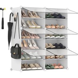 Shoe Rack 4 Cubes Organizer with Doors 16 Pair Plastic Storage Cabinet for Bedroom Entryway Steel Frame White 240522