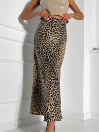 Fashion Sexy Leopard Print Long Skirt Elegant Women High Street Summer Waist Dipped Fishtail Skirt Midi Women Clothing 240510
