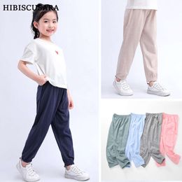 Summer Children 100% Cotton Thin Breathable Prevent Mosquito Pants Kids Solid Color Trousers Boys Girls Long Loose Bottoms L2405