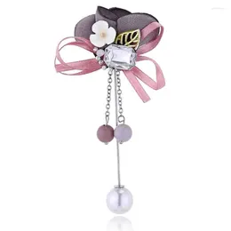 Brooches 2024 Fashion Jewellery Korean Long Tassel Pearl Crystal Bow Flower Brooch Lapel Pin Men Wedding For Women