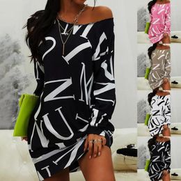 Casual Dresses Women Spring Autumn Mini Dress Letters Print Hip Hop Long T Shirt Loose Streetwear Sleeve O Neck For Party