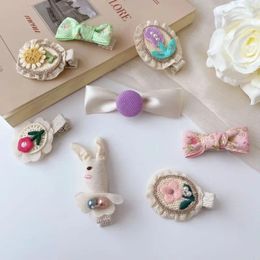 Hair Accessories Baby Clips Korean Style Tulip Clip Little Girl Embroidered Bow Kid's Knitted Hairpins Hairclips Girls Birthday Gifts