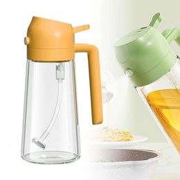 2 in 1 Glass Dispenser, 2024 Reusable Kitchen, Olive Dispenser Bottle Oil Sprayer Mister for Cooking Air Fryer Frying Salad BBQ (Orange-470ml)