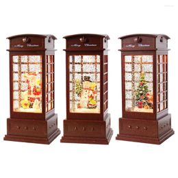 Decorative Figurines 23cm Christmas Lantern Light With Swirling Glittering Xmas Snow Globe Phone Booth Water Decoration