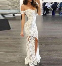 Off Shoulder Party Dress Maxi White long Dress Mesh Bodycon Sequin Dress Women Strapless Sexy summer Dresses Vestido9386871