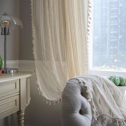Vintage półkompliwa fala przezroczysta zasłona, szydełka bawełniana koronkowa koronkowa ręcznie robiona frędzla, odpowiednia do sypialni jadalnia salon