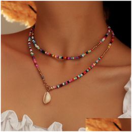 Pendant Necklaces Bohemian Lovely Colorf Rice Bead Necklace Double Layer Shell For Women Fashion Jewelry Drop Delivery Pendants Dh1Hg