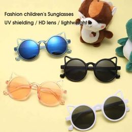 Sunglasses Cute Cat Ear Sunglasses Computer Proof Blue Light Glasses Girl Cute Fashion Trend Versatile Metal Round Sunshade Sunglasses Y240523