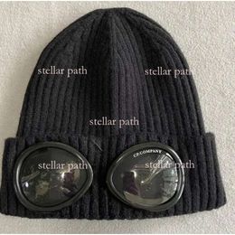 Beanie Hat Designer High Quality Two Lens Glasses Goggles Beanies Men Cp Knitted Hats Skull Caps Outdoor Women Uniesex Winter Beanie Black Grey 492