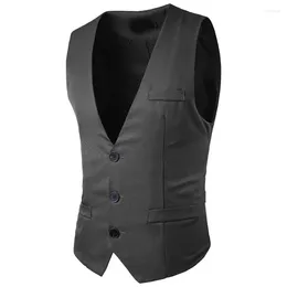 Men's Vests Vest Spring Male Fashion Slim Fit Single Row Three Buckles Solid Colour Gentleman Suit Clothes Tops Man