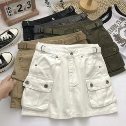 Skirts Y2K Vintage Denim For Women High Waist Korean Slim Pocket Cargo Ladies Streetwear Solid Sexy Mini