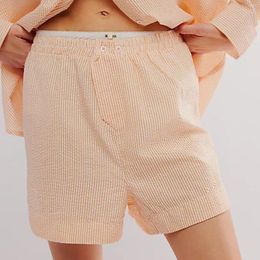 Women's Shorts Women Striped Print Casual Elastic High Waist Button Front Wide Leg Loose Summer Going Out Short Pants Loungewear