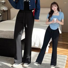 Women's Pants 2024 Women Summer Wear Big Size Clothing Oversized Plump Cropped Leggings Micro Flared Stretch Black XL-4XL