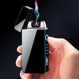 Lighters Hot Boutique Creative Portable Windproof USB Strong Pulse Double Arc Light Charging Touch Sensor Fashionable Ignition Tool Q240522