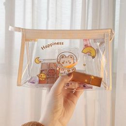 Storage Bags Glitter Oil Large Cute Pencil Case Kawaii Transparent Bag Bear Pouch Big Makeup School Stationery Gift Travel
