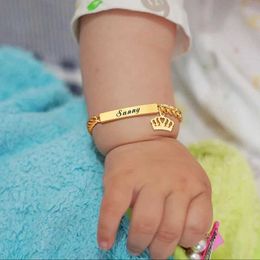 Jewellery Customised Name Baby ID Bracelet Stainless Steel Curled Chain Crown Bracelet Newborn Gold Plated Boys Gift No Allergy WX5.21