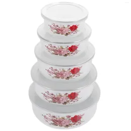 Mugs 5 Pcs Mixing Bowls Set Containers Fruit Prepping Instant Noodle Metal Kitchen Go Salad Lid Enamel Rice Household Soup