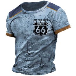Men's T-Shirts Classic retro summer mens T-shirt American loose fitting short sleeved top Route 66 O-neck casual sports quick drying clothing S2452406 S2452408