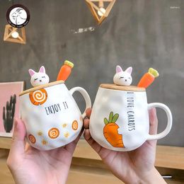 Mugs Instagram Cartoon Radish Wooden Cap Ceramic Mug Lady Cute With Spoon Water Home Student Couple