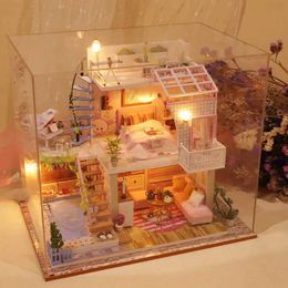 Doll House Accessories Diy Doll House with furniture light cover Dollhouse Casa mini childrens toy birthday and Christmas gift Q240522